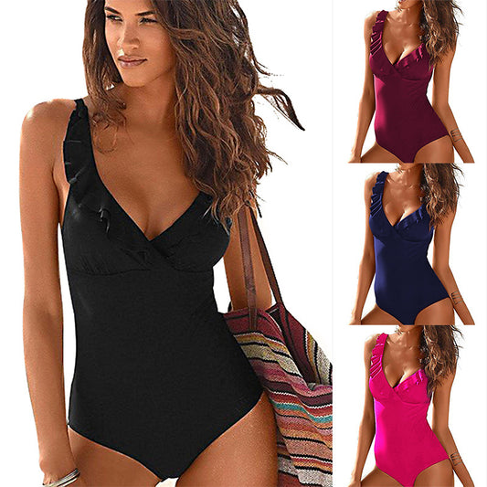 Sexy One-Piece V-neck Ruffled Amazon Hot Style