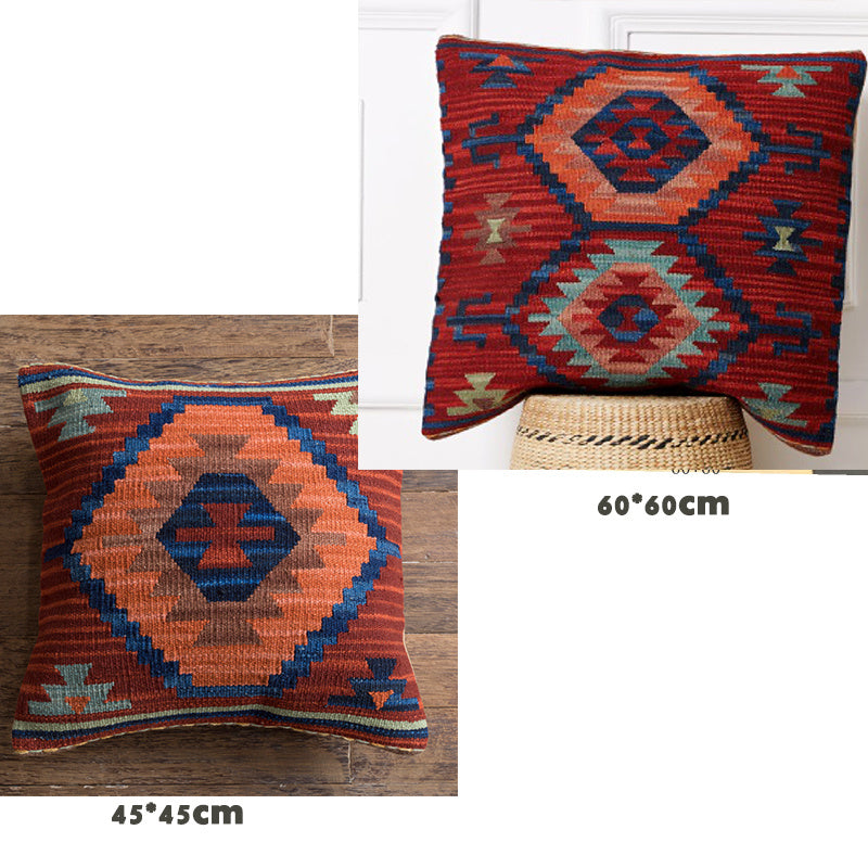 American Country Style Imported From India  Ethnic Style  Kilim Hand Woven Hard Wool Pillow Cover   Cushion