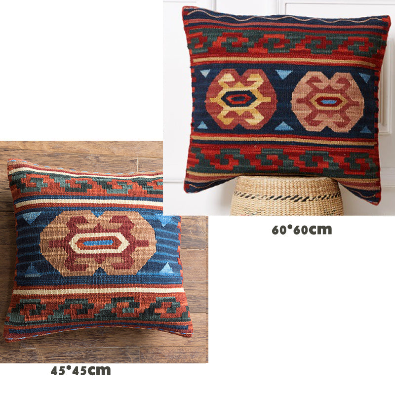 American Country Style Imported From India  Ethnic Style  Kilim Hand Woven Hard Wool Pillow Cover   Cushion