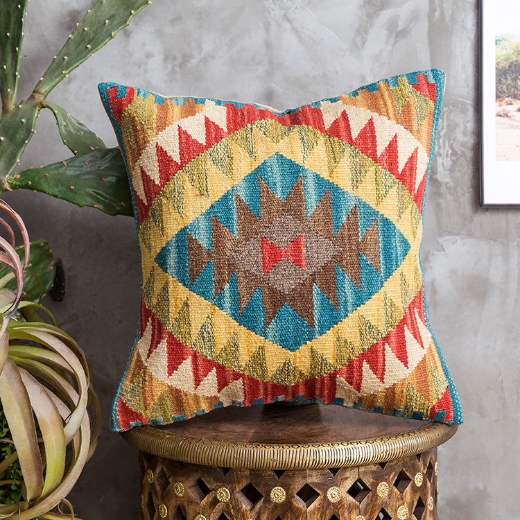 American Country Style Imported From India  Ethnic Style  Kilim Hand Woven Hard Wool Pillow Cover   Cushion