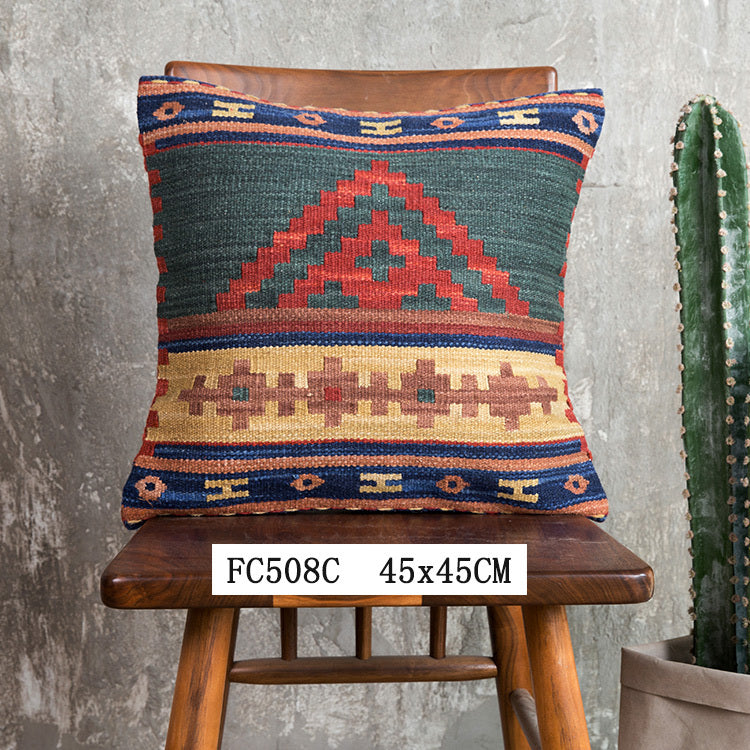 American Country Style Imported From India  Ethnic Style  Kilim Hand Woven Hard Wool Pillow Cover   Cushion