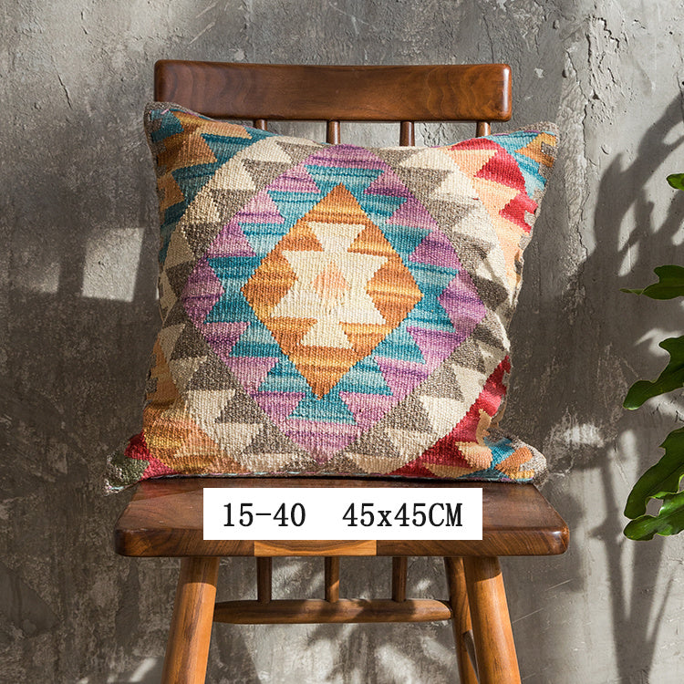 American Country Style Imported From India  Ethnic Style  Kilim Hand Woven Hard Wool Pillow Cover   Cushion