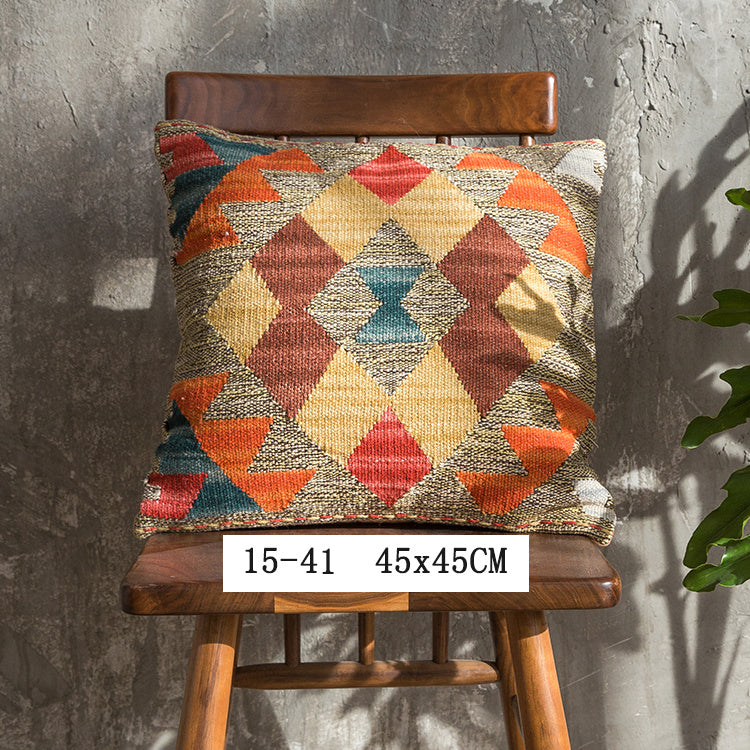 American Country Style Imported From India  Ethnic Style  Kilim Hand Woven Hard Wool Pillow Cover   Cushion