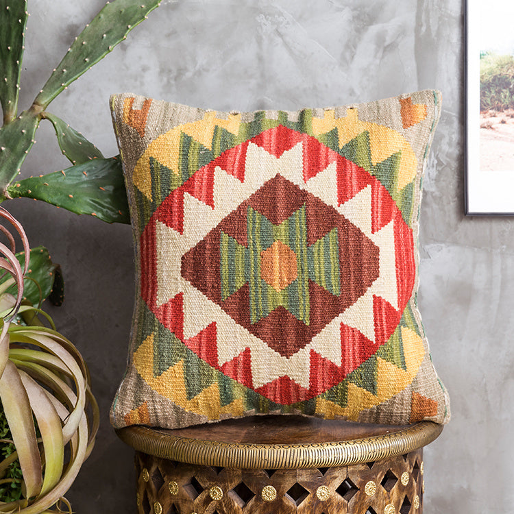 American Country Style Imported From India  Ethnic Style  Kilim Hand Woven Hard Wool Pillow Cover   Cushion