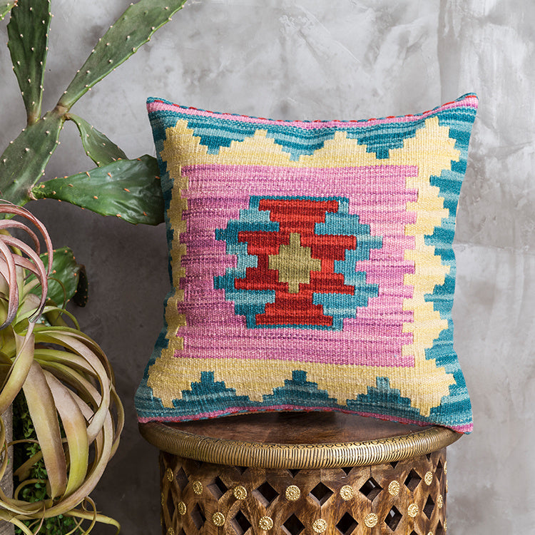 American Country Style Imported From India  Ethnic Style  Kilim Hand Woven Hard Wool Pillow Cover   Cushion