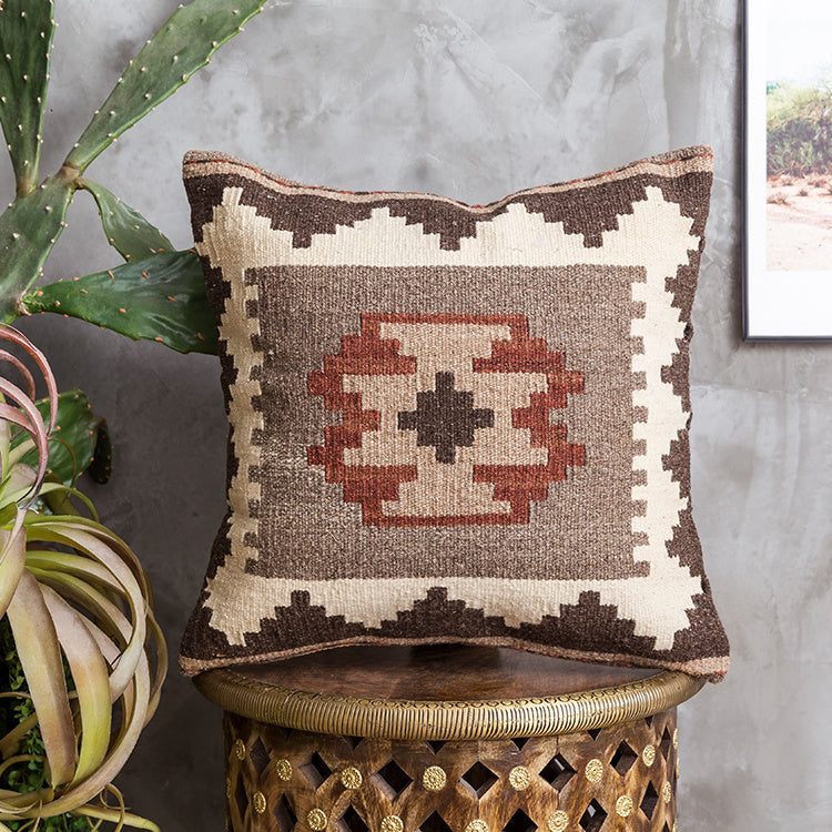 American Country Style Imported From India  Ethnic Style  Kilim Hand Woven Hard Wool Pillow Cover   Cushion