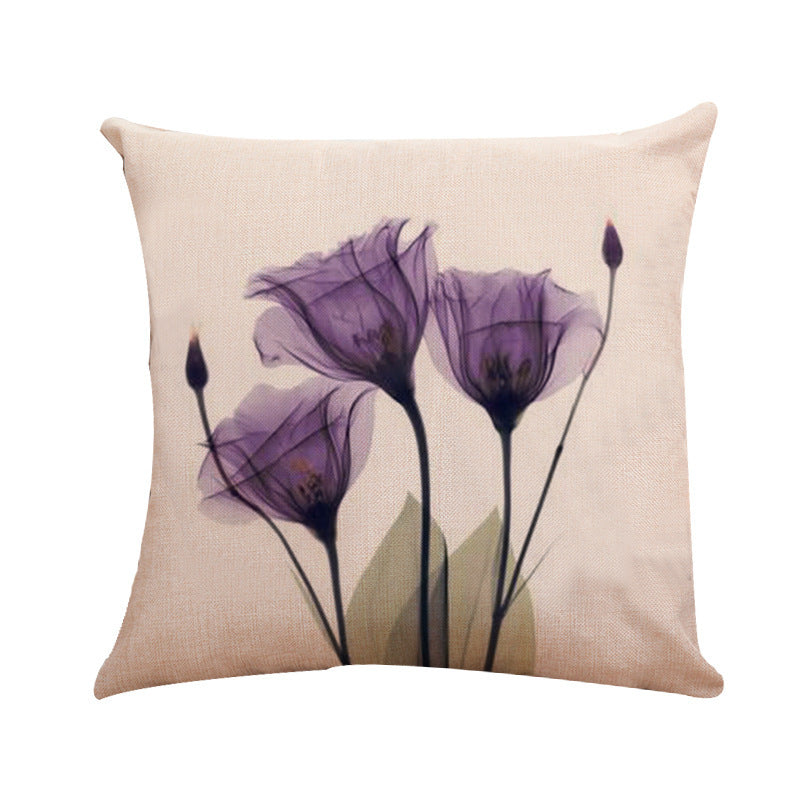 Ink Painting Flower Linen Pillowcase Tulips