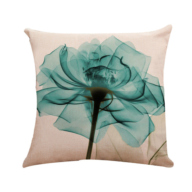 Ink Painting Flower Linen Pillowcase Tulips