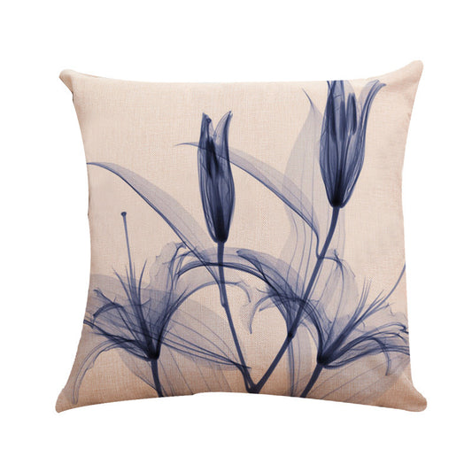 Ink Painting Flower Linen Pillowcase Tulips