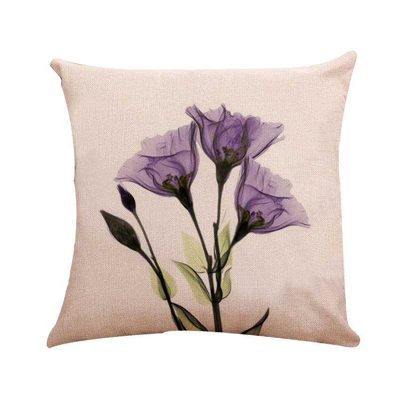 Ink Painting Flower Linen Pillowcase Tulips