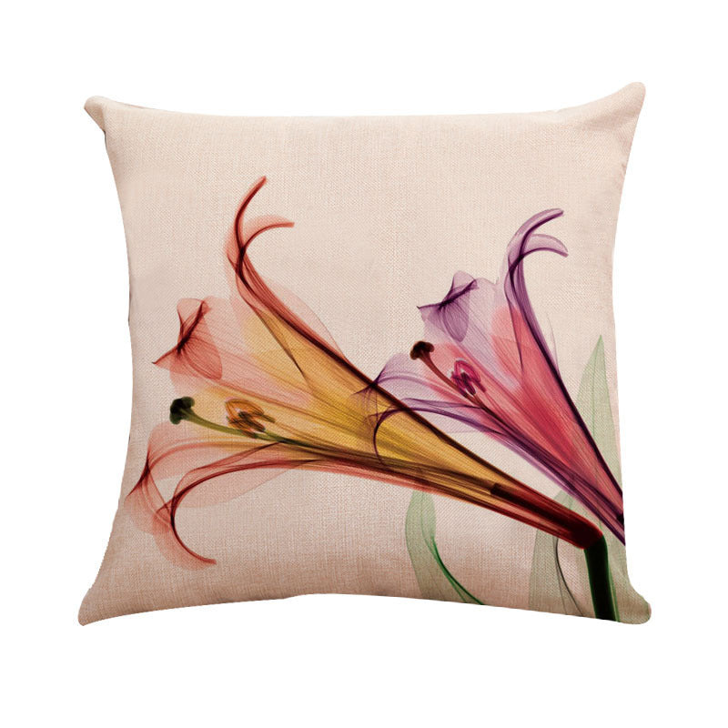 Ink Painting Flower Linen Pillowcase Tulips