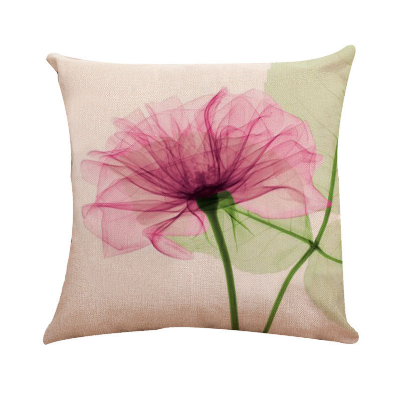 Ink Painting Flower Linen Pillowcase Tulips