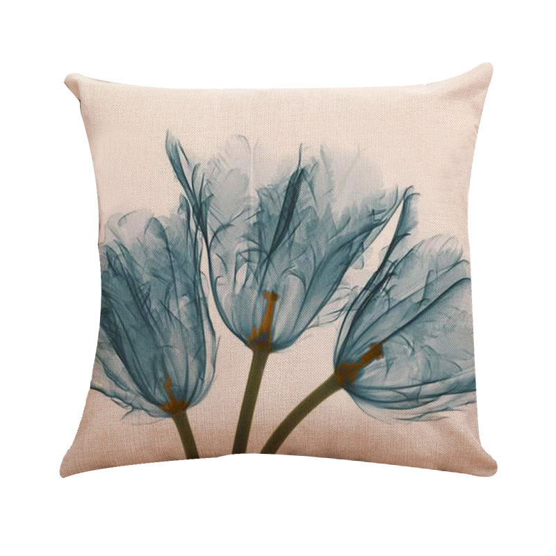 Ink Painting Flower Linen Pillowcase Tulips