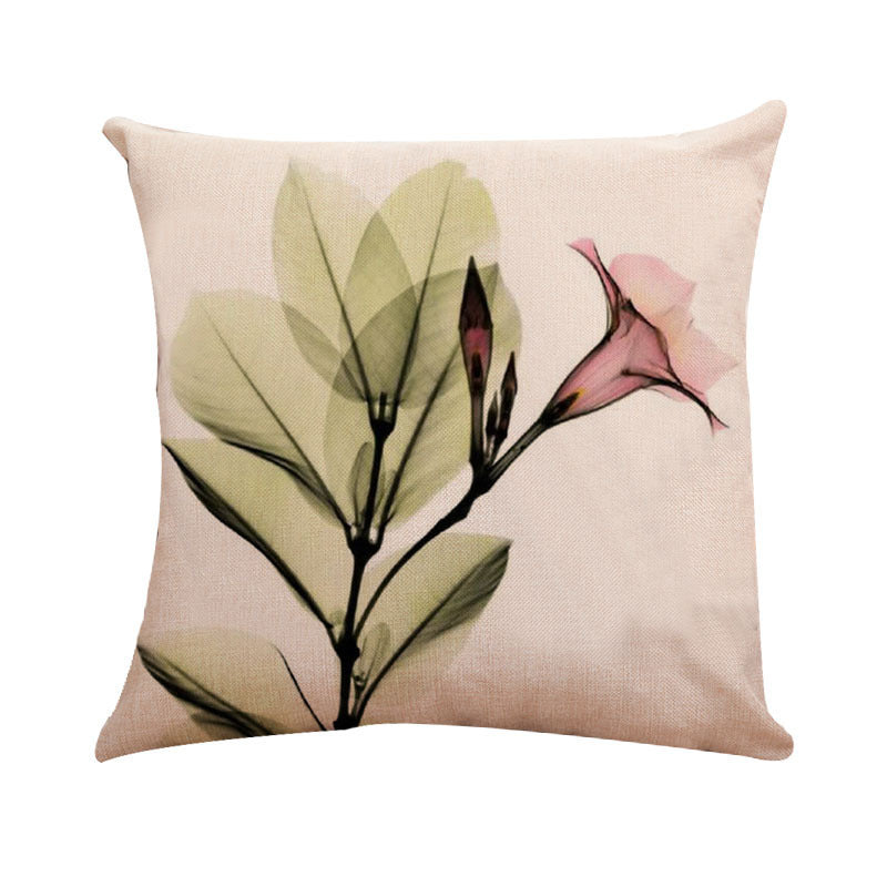 Ink Painting Flower Linen Pillowcase Tulips