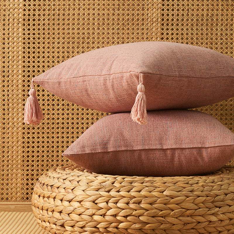 Japanese Solid Color Cotton And Linen Tassel Pillowcase Home Simple Art Style Square Pillow Cushion Cover Without Core