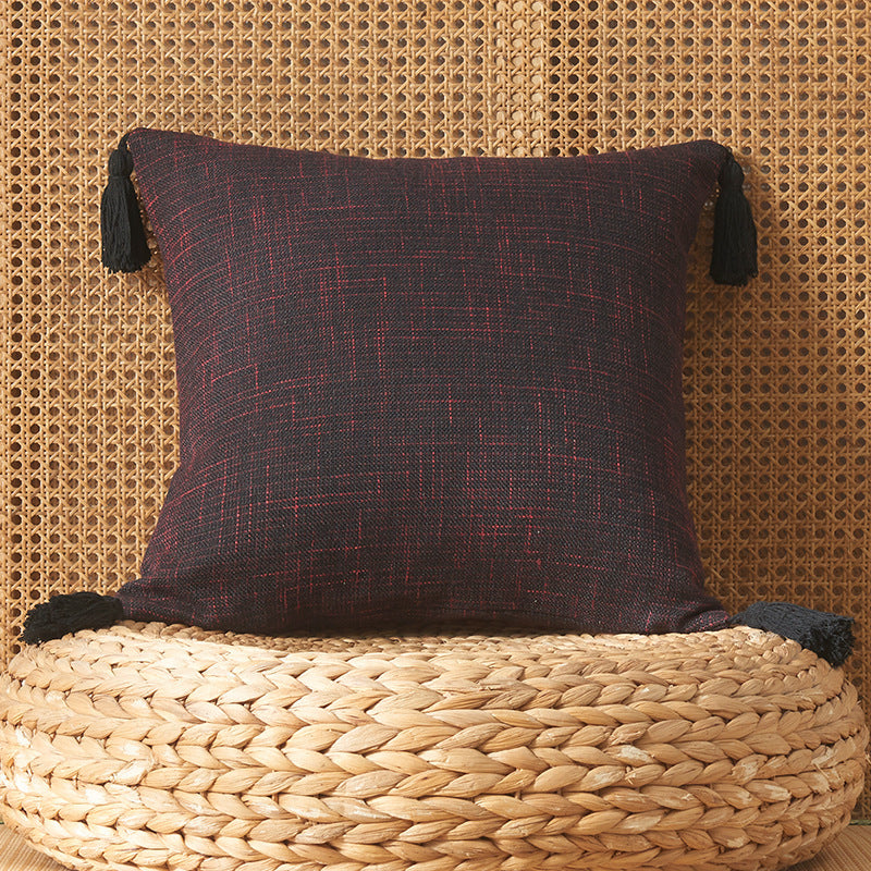 Japanese Solid Color Cotton And Linen Tassel Pillowcase Home Simple Art Style Square Pillow Cushion Cover Without Core