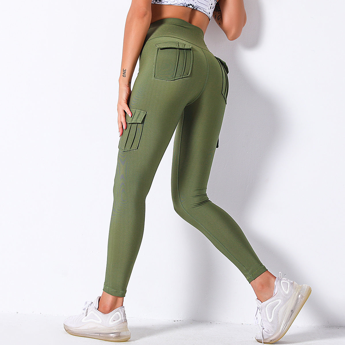 High Waist Hip Pocket Leggings Workwear Stitching Color Contrast Sports Yoga Pants