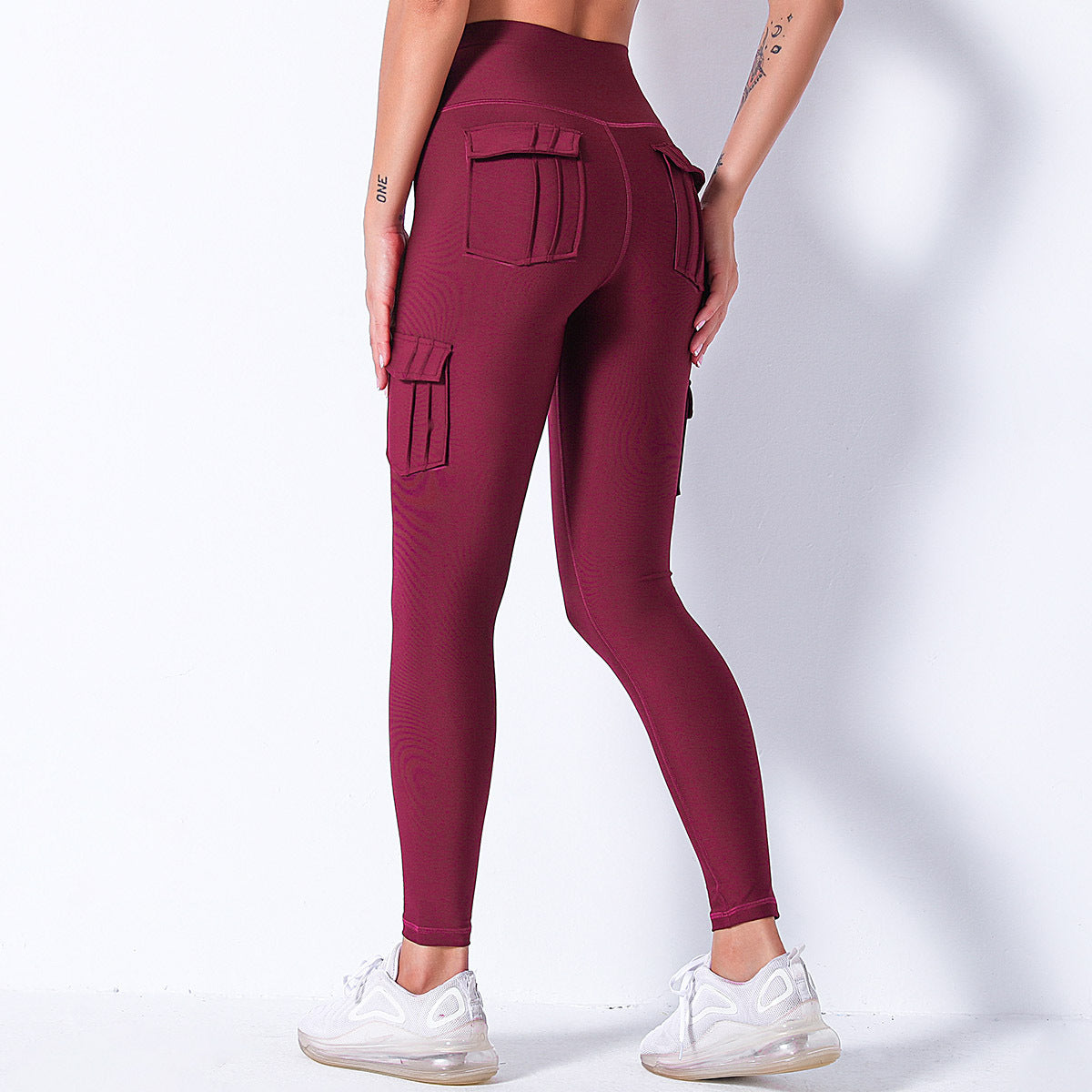 High Waist Hip Pocket Leggings Workwear Stitching Color Contrast Sports Yoga Pants