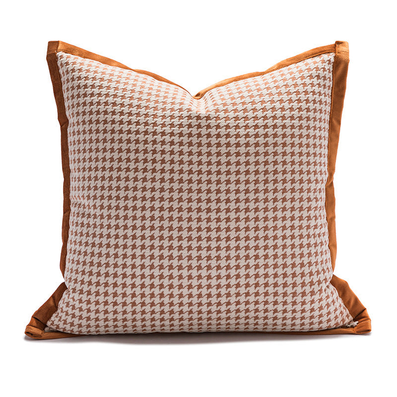 Tassel Lace Wine Houndstooth Orange Pillow Cover