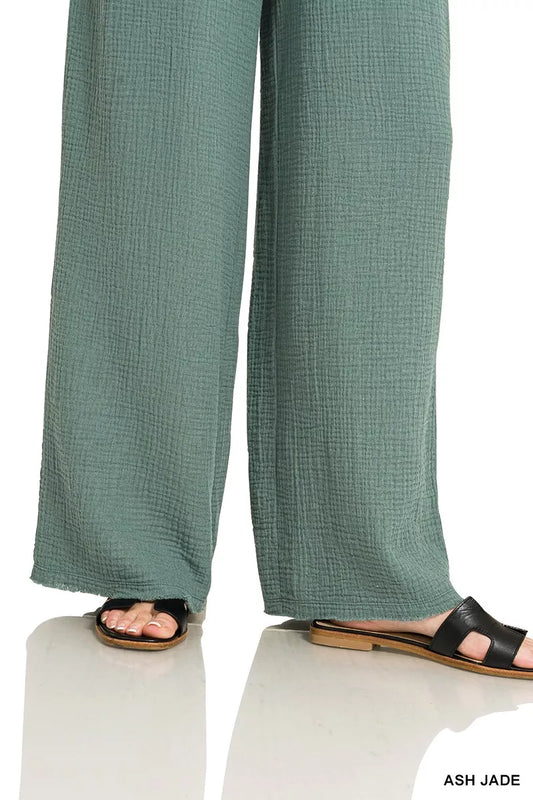 Coastal jade wide-leg gauze lounge pants for women