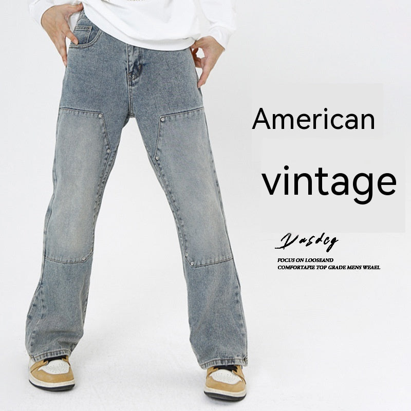 Washed Old Design Retro Sense Slightly Flared Jeans