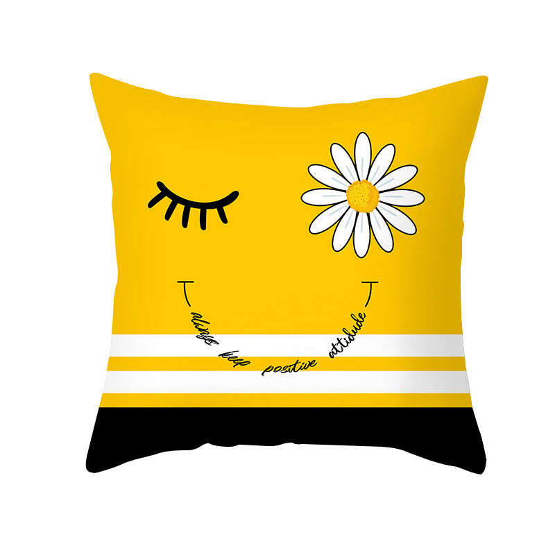 Yellow Daisy Flower Pillow Cover