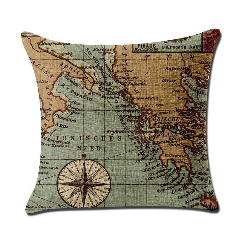 World Graphic Linen Throw Pillow Cover