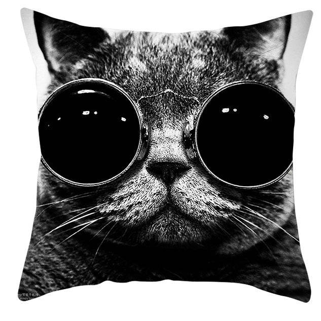 Animal Dog Cat Pillow Cover - Black and White