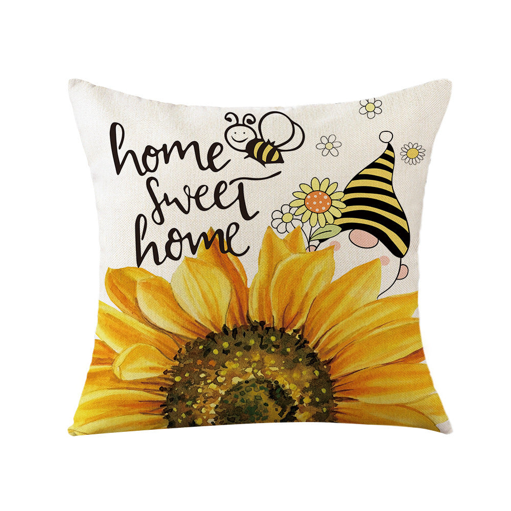 Sunflower Bee Pillow Cover Linen