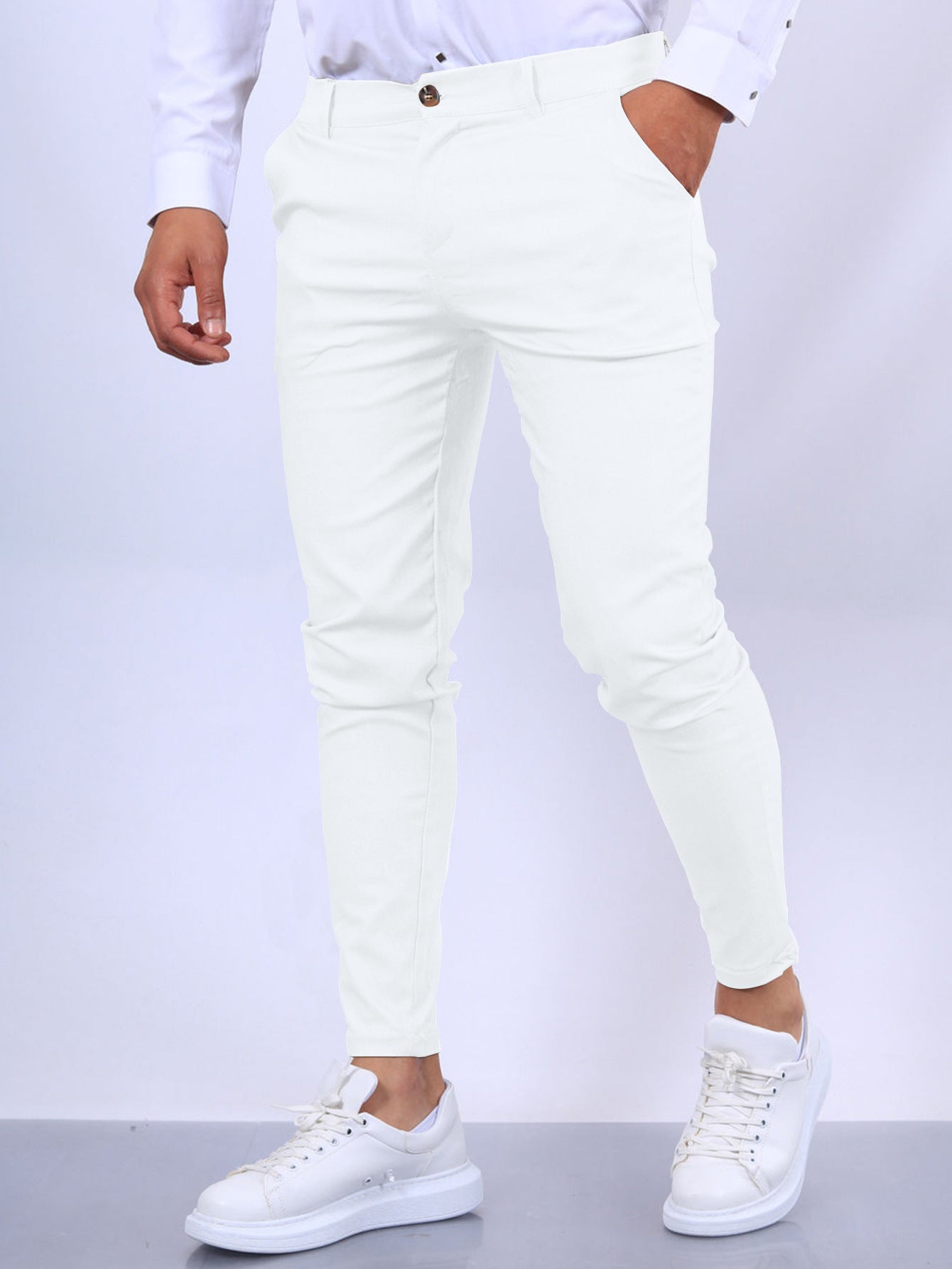 Solid Color Textured Casual Tapered Pants