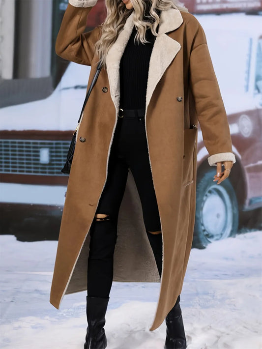 Aspen brown plus-size sherpa longline coat for women