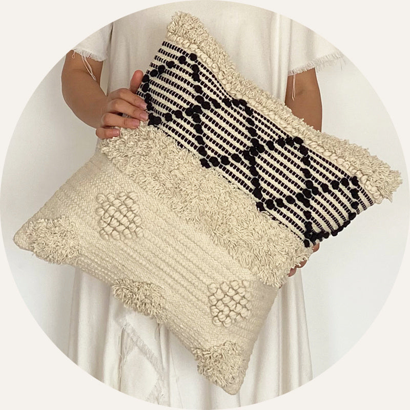 Woven Pillow Cover - Made of Pure Cotton Tassels