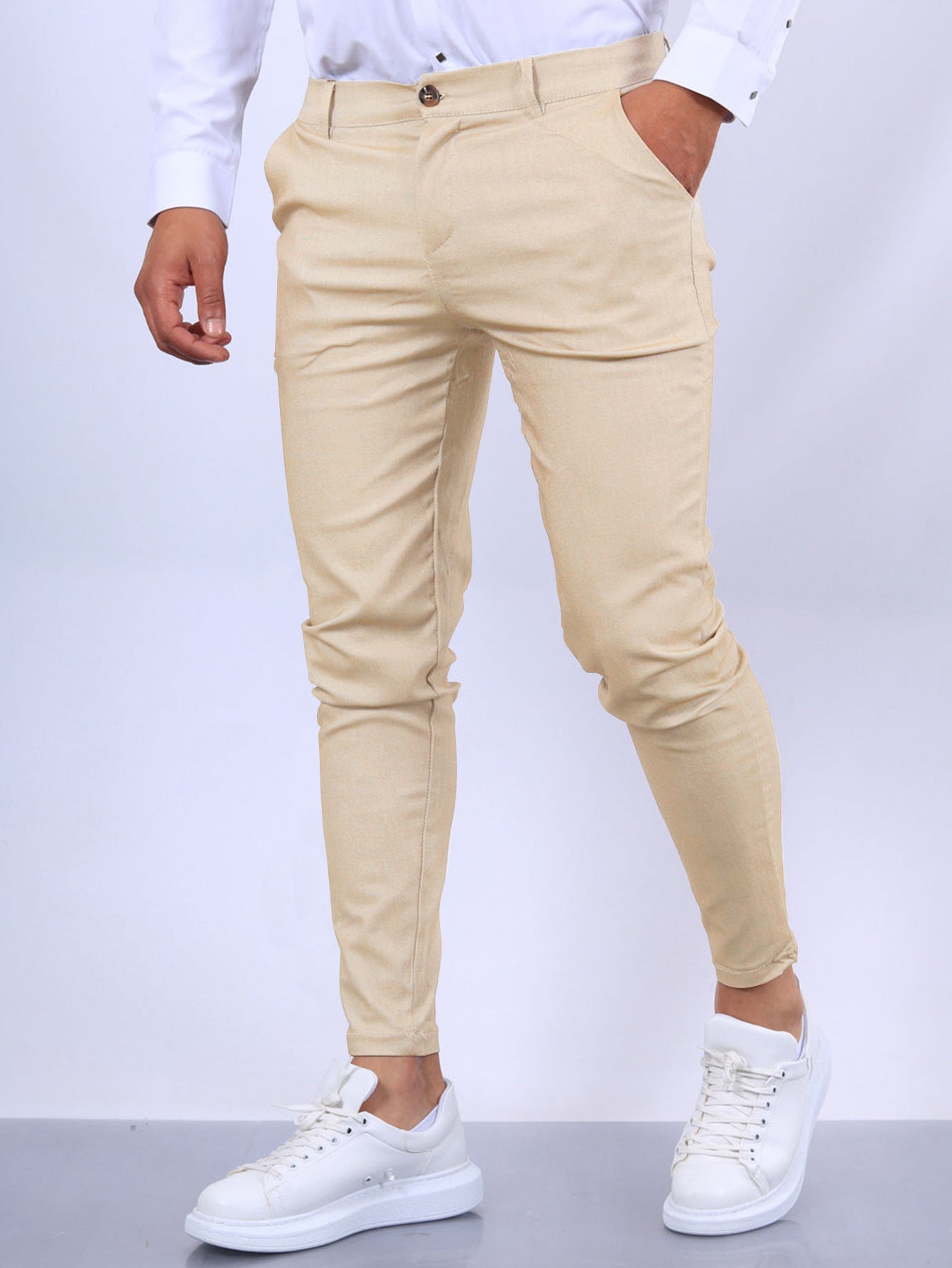 Solid Color Textured Casual Tapered Pants