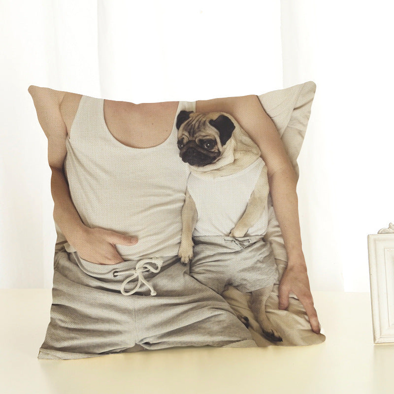 Pug Cotton Linen Pillow Cover