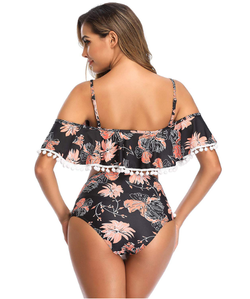 High-waist ruffled swimsuit