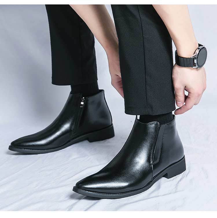 High-top Leather Shoes Men's Side Zipper Working Wear Ankle Boots