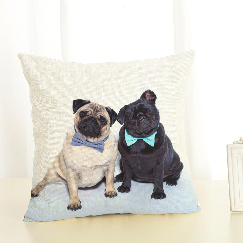 Pug Cotton Linen Pillow Cover