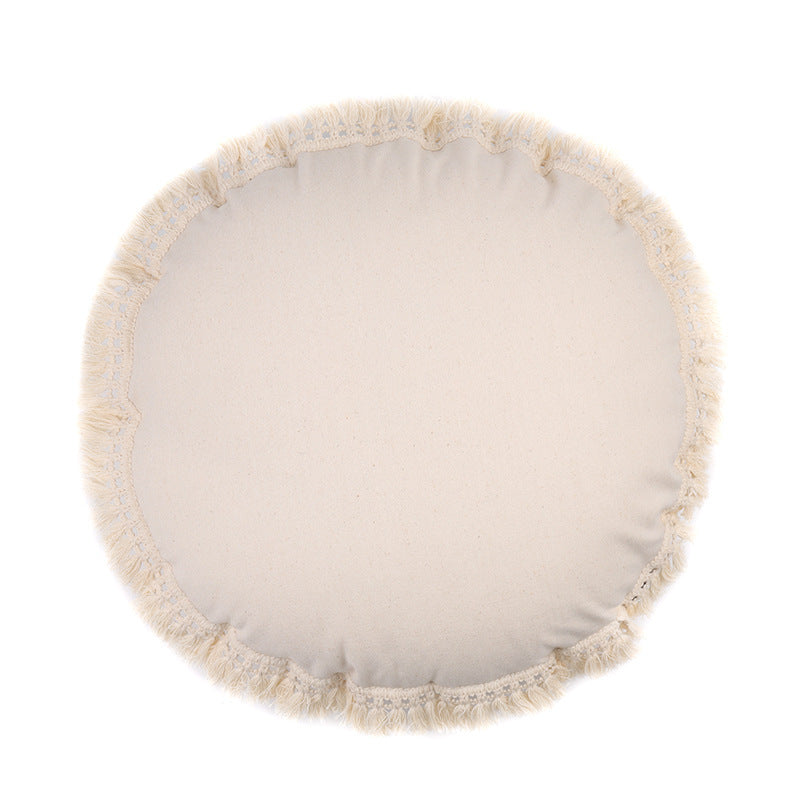 Fringed Material: Linen/Cotton Pillowcase Round Decorative Cover