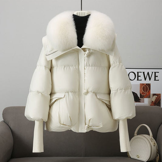 Aspen white padded winter jacket with cozy plush collar