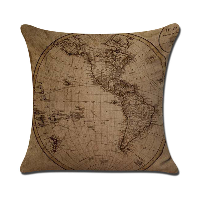 World Graphic Linen Throw Pillow Cover