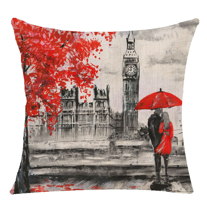 Maple Leaf Oil Painting Series Linen Pillow Cover