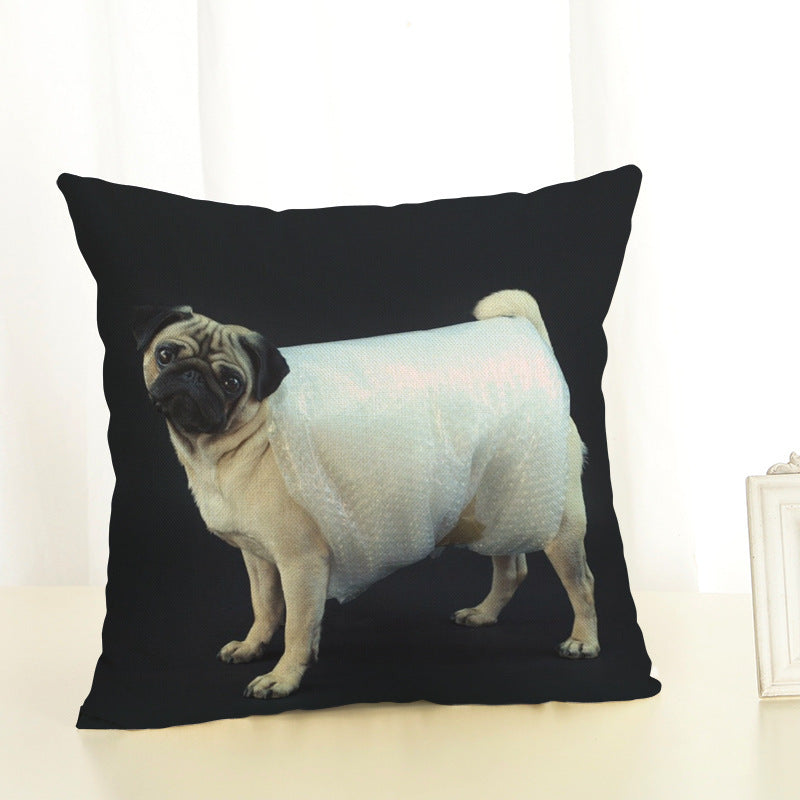 Pug Cotton Linen Pillow Cover