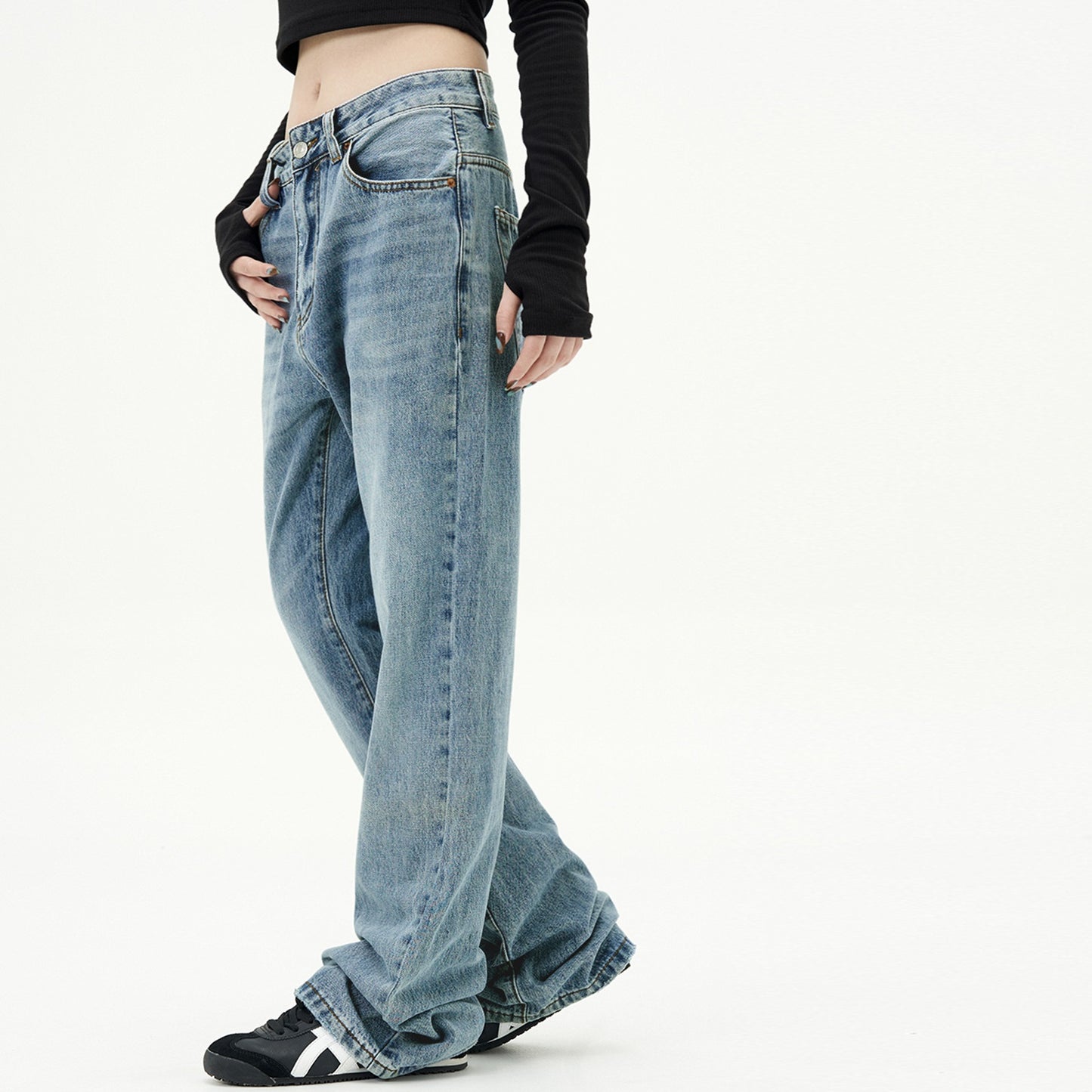 Simple Blue Jeans Straight American Basic Retro