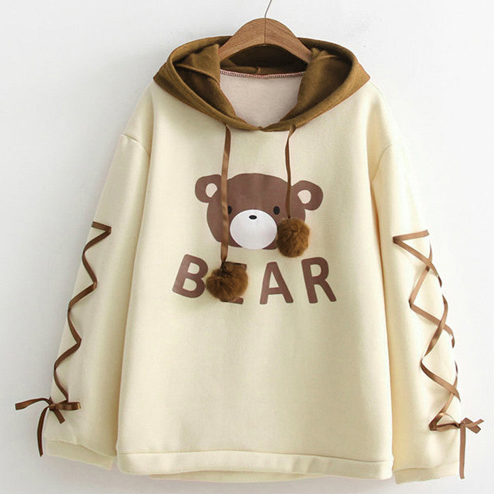 Women Kawaii Bear Cap Hoodie Sweatshirt Harajuku Tops