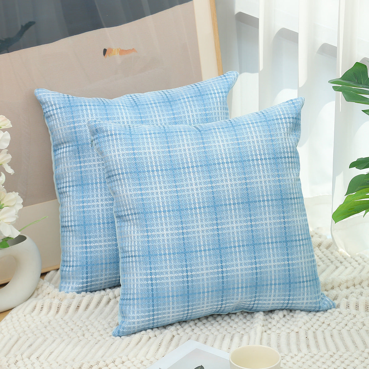 Plaid Linen Pillow Simple Cushion Cover Plain Light Luxury Sofa Cushion