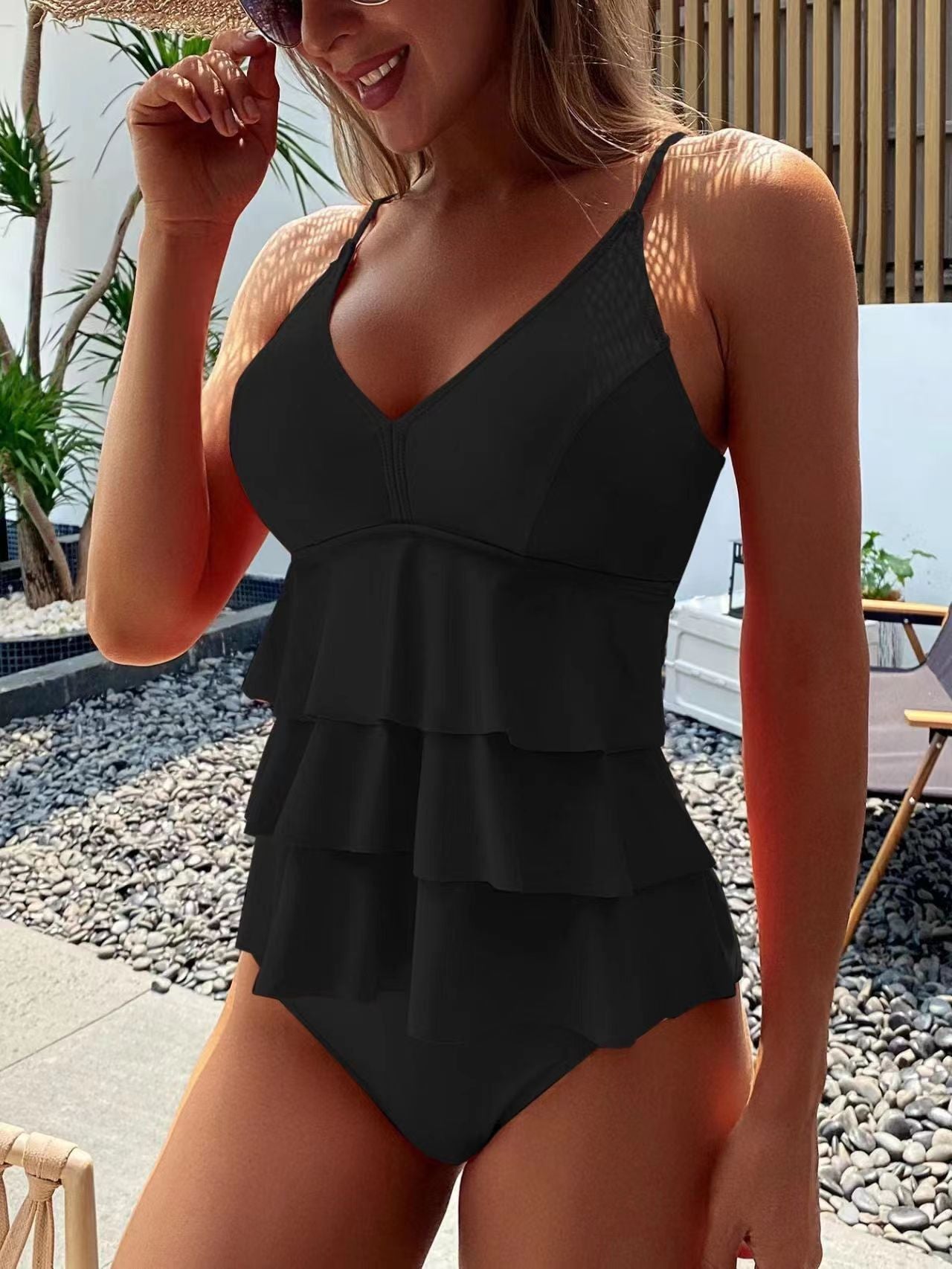 Conservative Multi-layer Ruffle Swimsuit