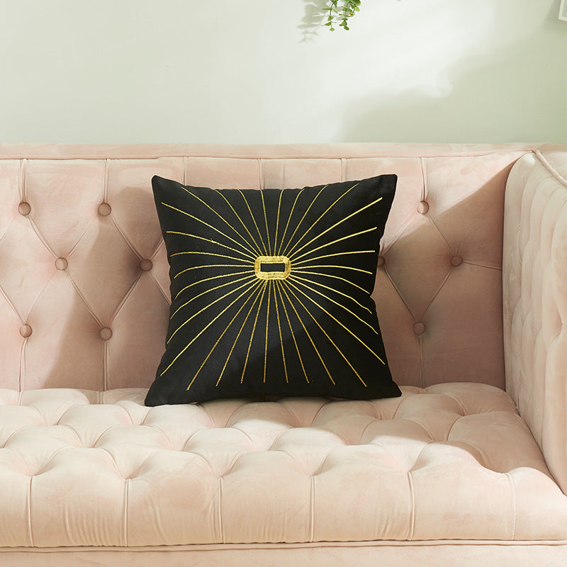 Velvet Gold Thread Embroidery Pillow Cover