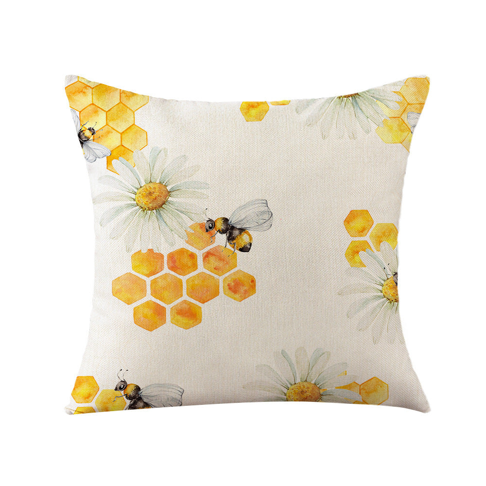 Sunflower Bee Pillow Cover Linen