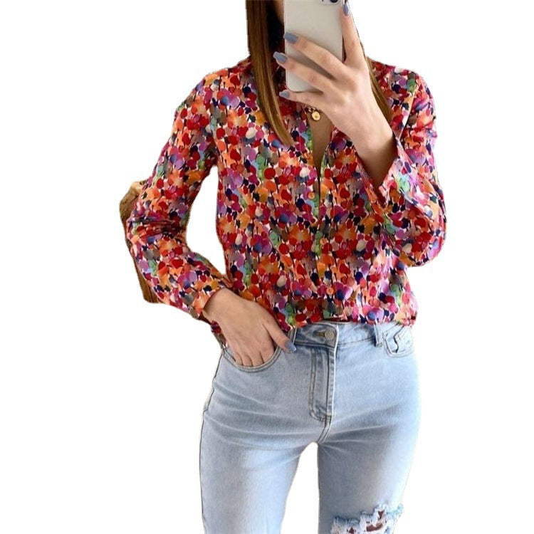 Women's Printed Long Sleeve Top Loose Casual Blouse