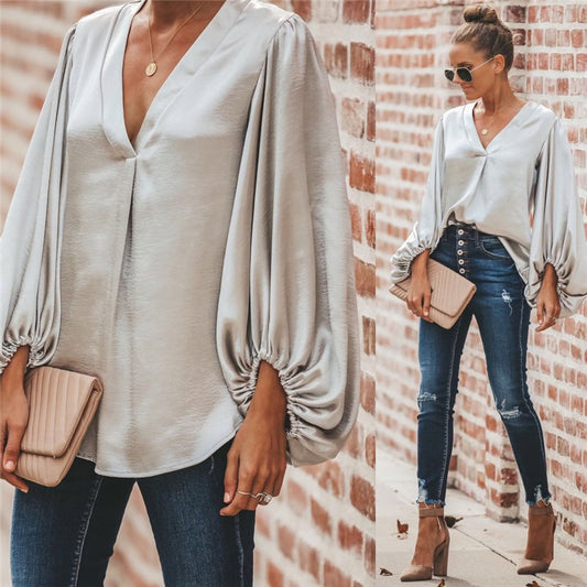 Casual V-neck long sleeve blouse